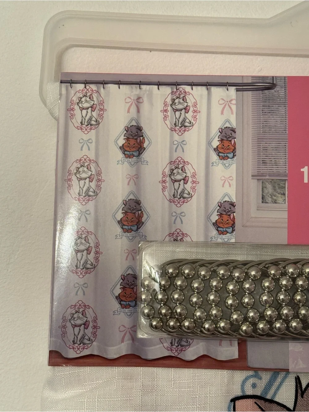 Disney The Aristocats Pink and Blue Shower Curtain Set with Metal Hooks